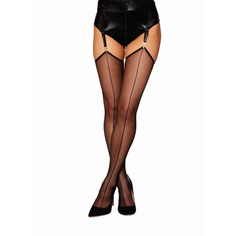 Dreamgirl Raw Edge Sheer Thigh High Stockings Black-0492-BLK-O/S