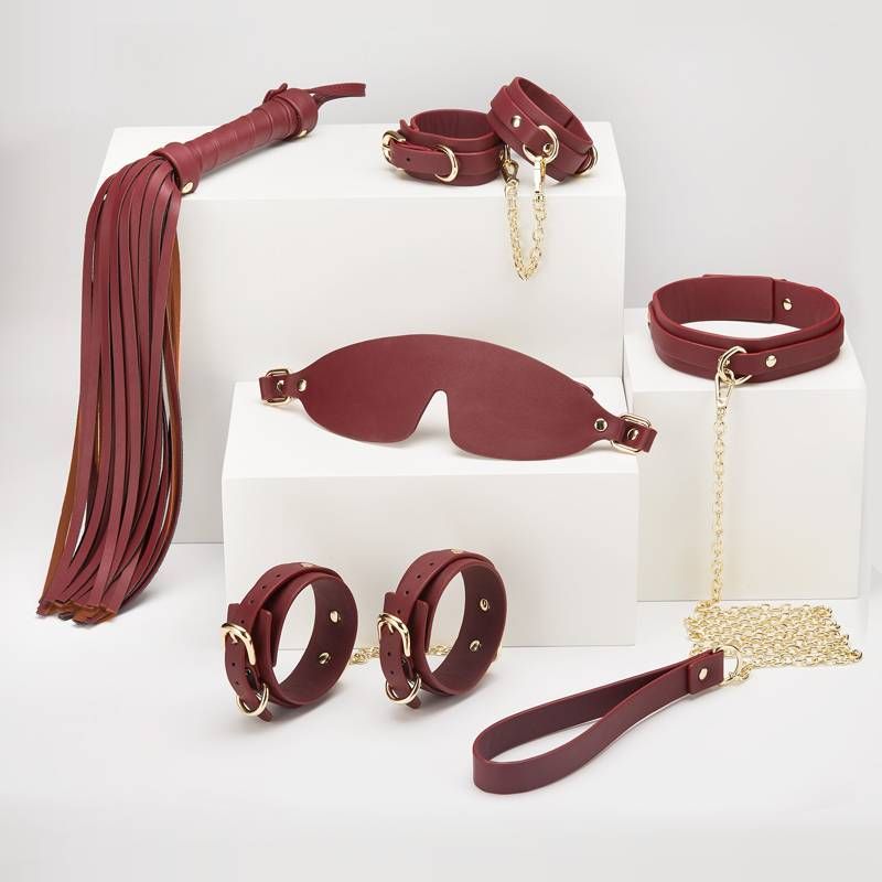 8 Pc Deluxe Bondage Play Kit Burgundy Gold-ZW-077A