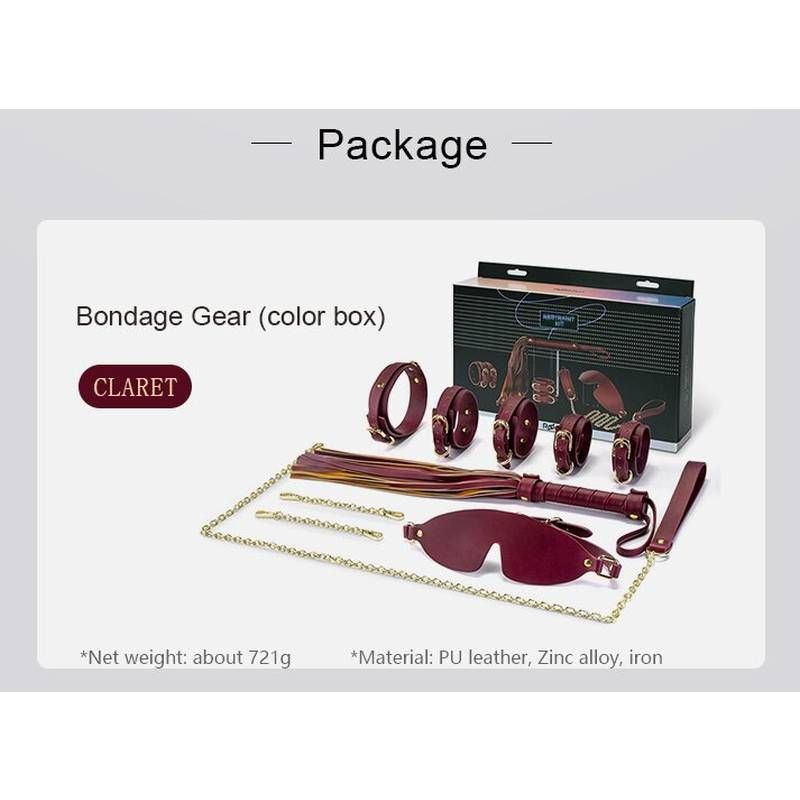 8 Pc Deluxe Bondage Play Kit Burgundy Gold-ZW-077A