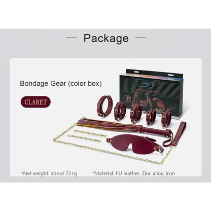 8 Pc Deluxe Bondage Play Kit Burgundy Gold-ZW-077A