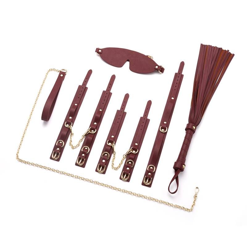 8 Pc Deluxe Bondage Play Kit Burgundy Gold-ZW-077A