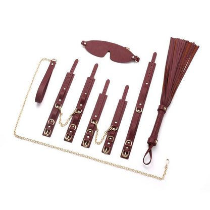 8 Pc Deluxe Bondage Play Kit Burgundy Gold-ZW-077A