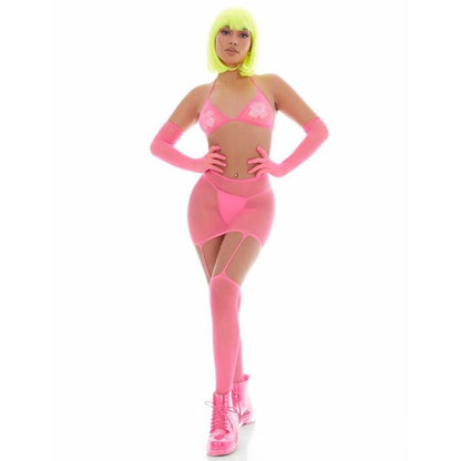 Pink Mesh Bling Ring Set incl Pasties-65006-LIL-O/S