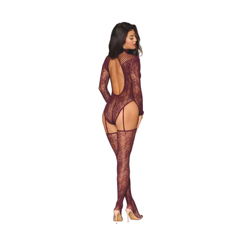 Dreamgirl Teddy Body Stocking Burgundy-0532-BURG-O/S