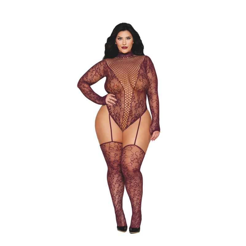 Dreamgirl Teddy Body Stocking Burgundy-0532-BURG-O/S