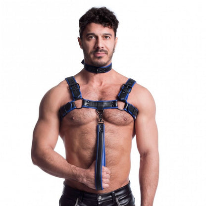 Vegan Bulldog Harness Black and Blue-SF-23389-BLK/BLU-L/XL