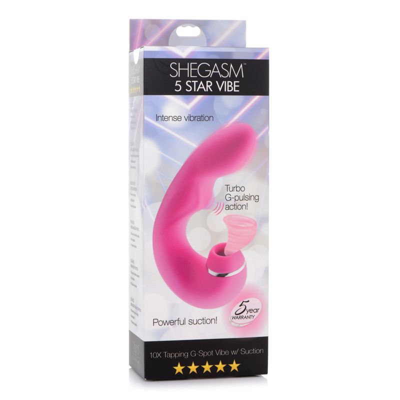 Shegasm 5 Star 10X Tapping G-Spot Vibe w Suction Pink-AG667-Pink