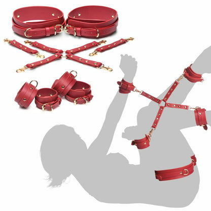 Crimson Captive Thigh Wrist Ankle Hog Tie Restraints-AH539