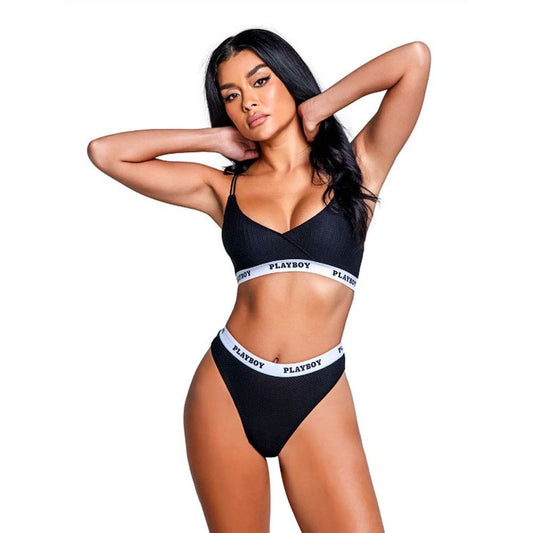 Playboy Lifestyle Bunny 2 Pc Set Black-PBLI132-BLK-S/M