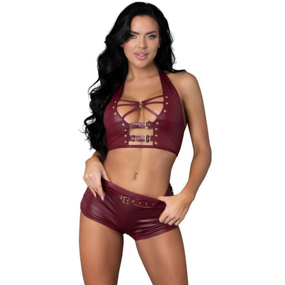 Thalia Burgundy Tease Two Piece Set-PAK261-BN-S/M