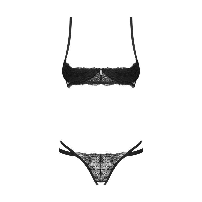 Nutris 2 Pc Crotchless Bra Panty Set-9429-BLK-XS/S