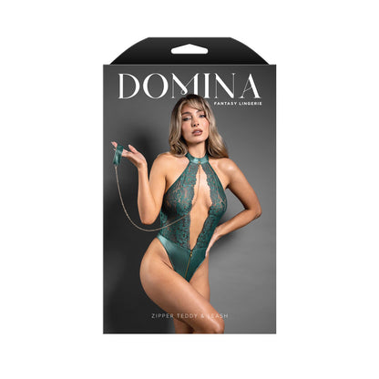 DOMINA Zipper Teddy & Leash - M/L - Pine Green - M/L Size - 2527GRN-ML-B