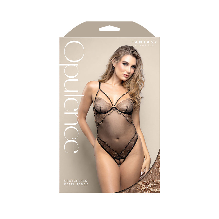 OPULENCE Crotchless Pearl Teddy ML - Black - M/L Size - 2646BLK-ML-B