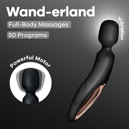 Satisfyer Wand-erland - Black - Black/Rose Gold USB Rechargeable Massage Wand-4018584