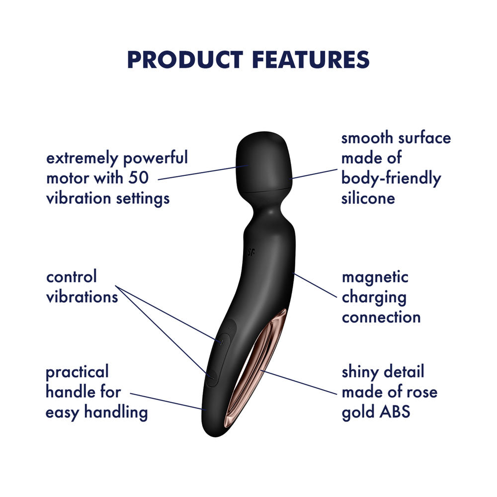 Satisfyer Wand-erland - Black - Black/Rose Gold USB Rechargeable Massage Wand-4018584