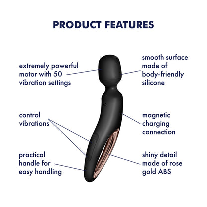 Satisfyer Wand-erland - Black - Black/Rose Gold USB Rechargeable Massage Wand-4018584