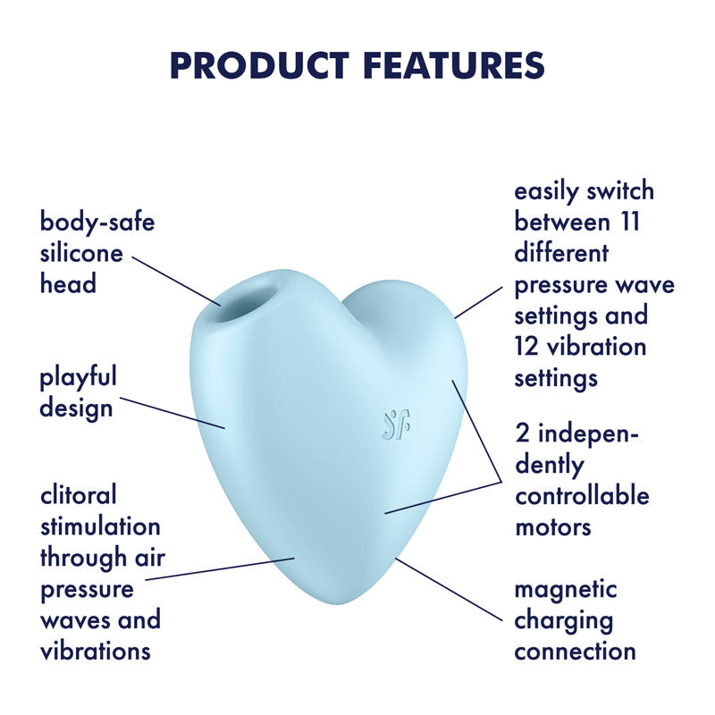 Satisfyer Cutie Heart - Blue - Blue USB Rechargeable Air Pulsation Stimulator with Vibration-4037271