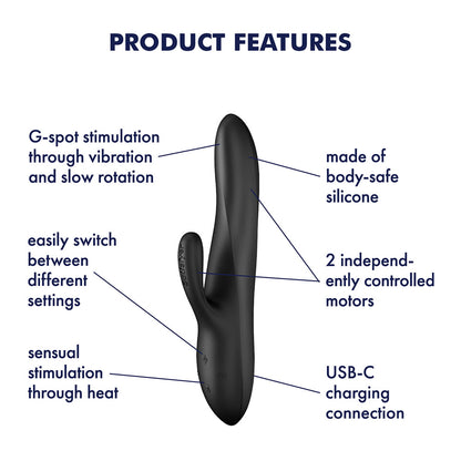 Satisfyer Heat Flex 3 - Black 23 cm USB-C Rechargeable Warming and Rotating Rabbit Vibrator - 4067650