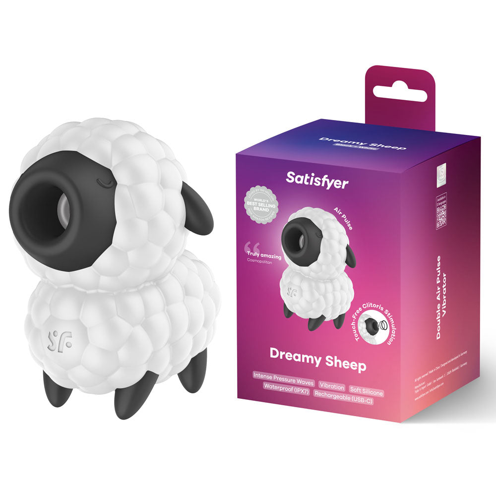 Satisfyer Dreamy Sheep - White/Black USB Rechargeable Vibrating Air Pulse Stimulator-4080628