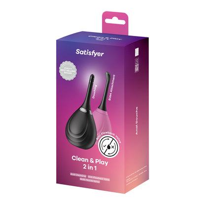 Satisfyer Clean & Play 2-in-1 - Black Unisex Douche with 2 Nozzles - 4095110