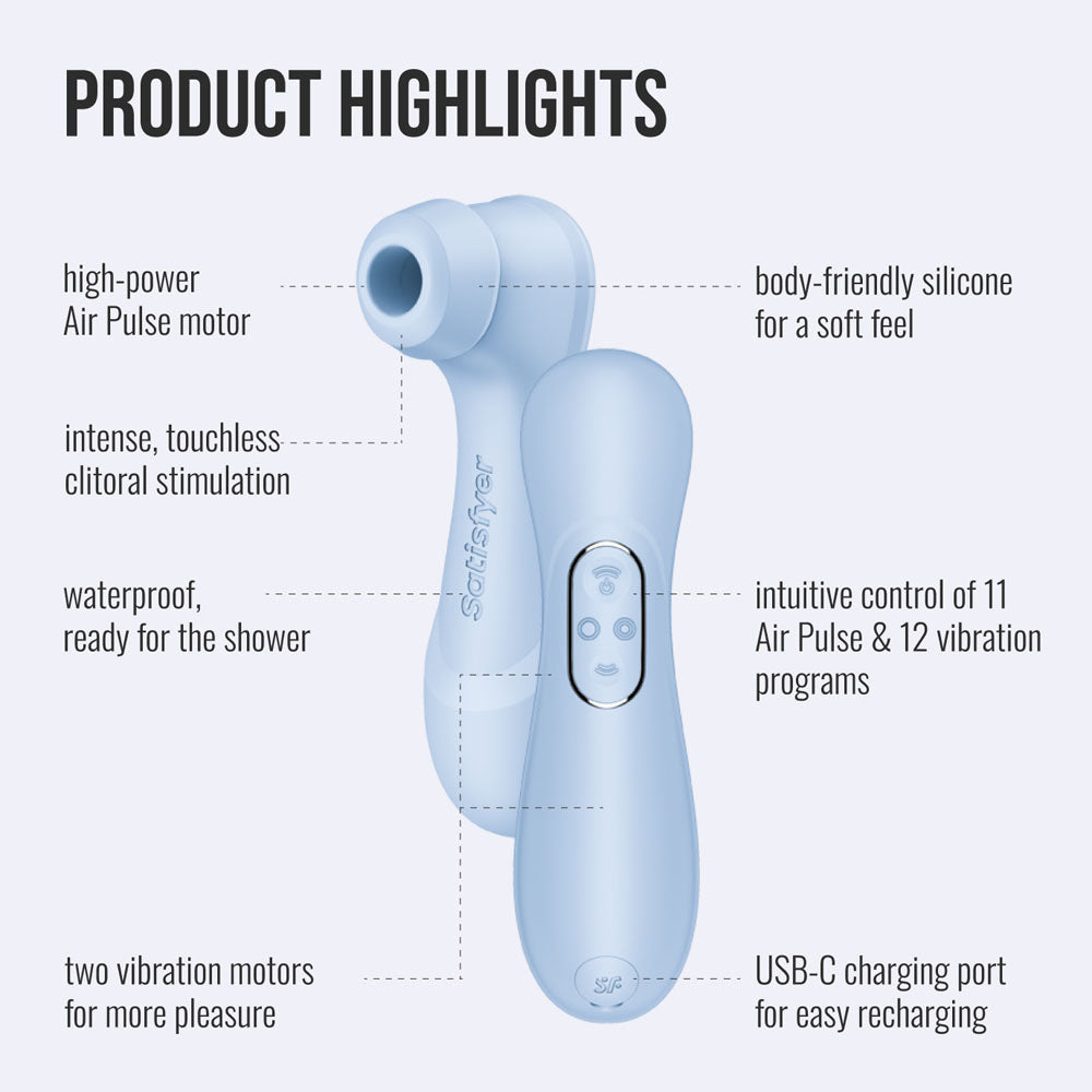 Satisfyer Pro 2 Generation 4 - Serene Blue - Blue Touch-Free USB-C Rechargeable Clitoral Stimulator with App Control - 4095400