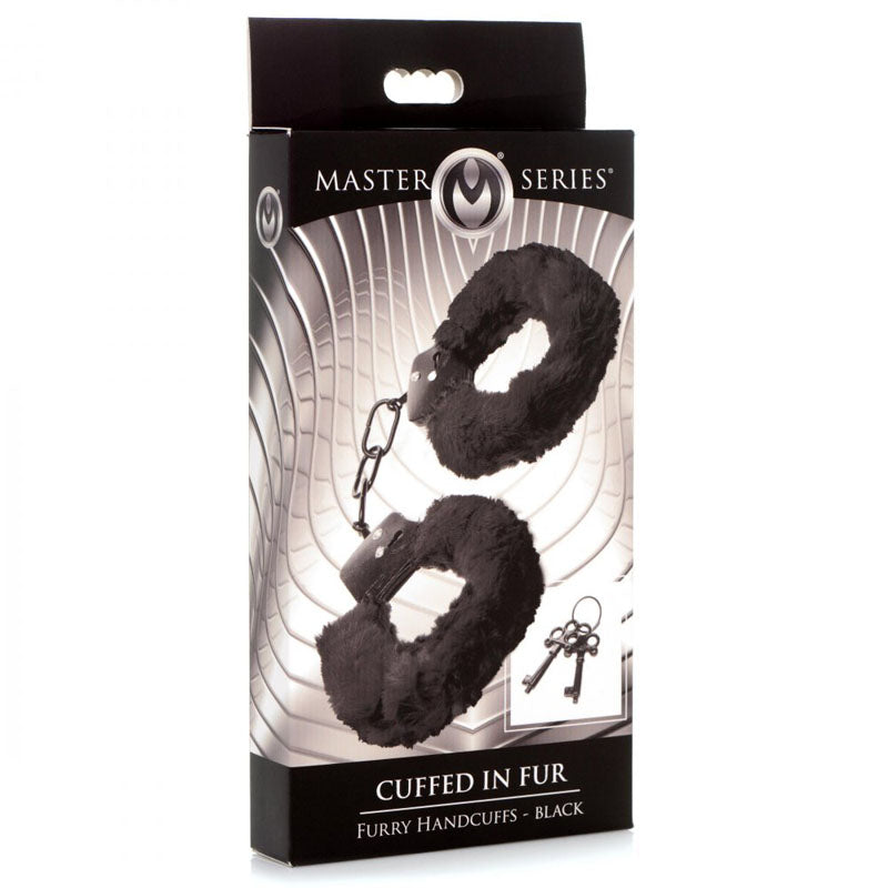 Master Series Cuffed in Fur - Black Fluffy Handcuffs-AG937-BLACK