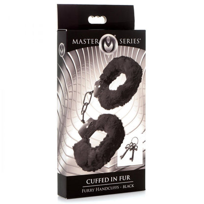 Master Series Cuffed in Fur - Black Fluffy Handcuffs-AG937-BLACK