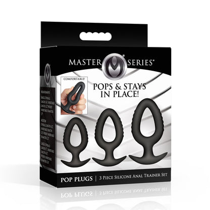 Master Series Pop Plugs - Black Anal Plug Trainer Set - Set of 3 Sizes-AH770