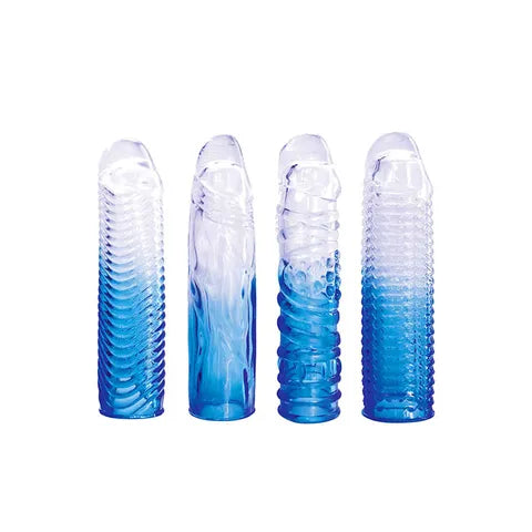 Adam & Eve SAPPHIRE Sleeve Set - Blue Clear Penis Sleeve Set - Set of 4