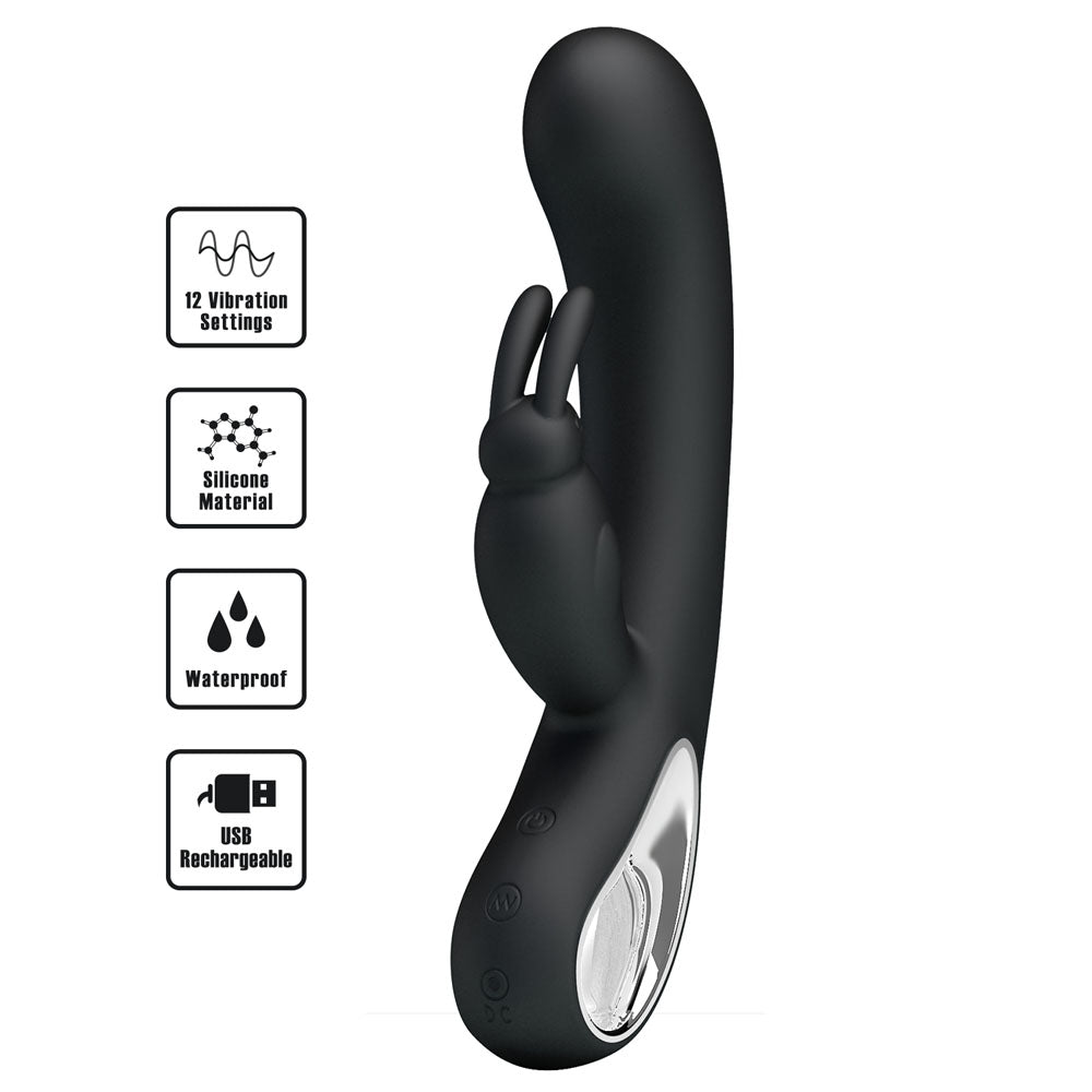 Party Up COLIN Rabbit Vibe - Black - Black 21 cm USB Rechargeable Rabbit Vibrator-BI-014420-1-PU