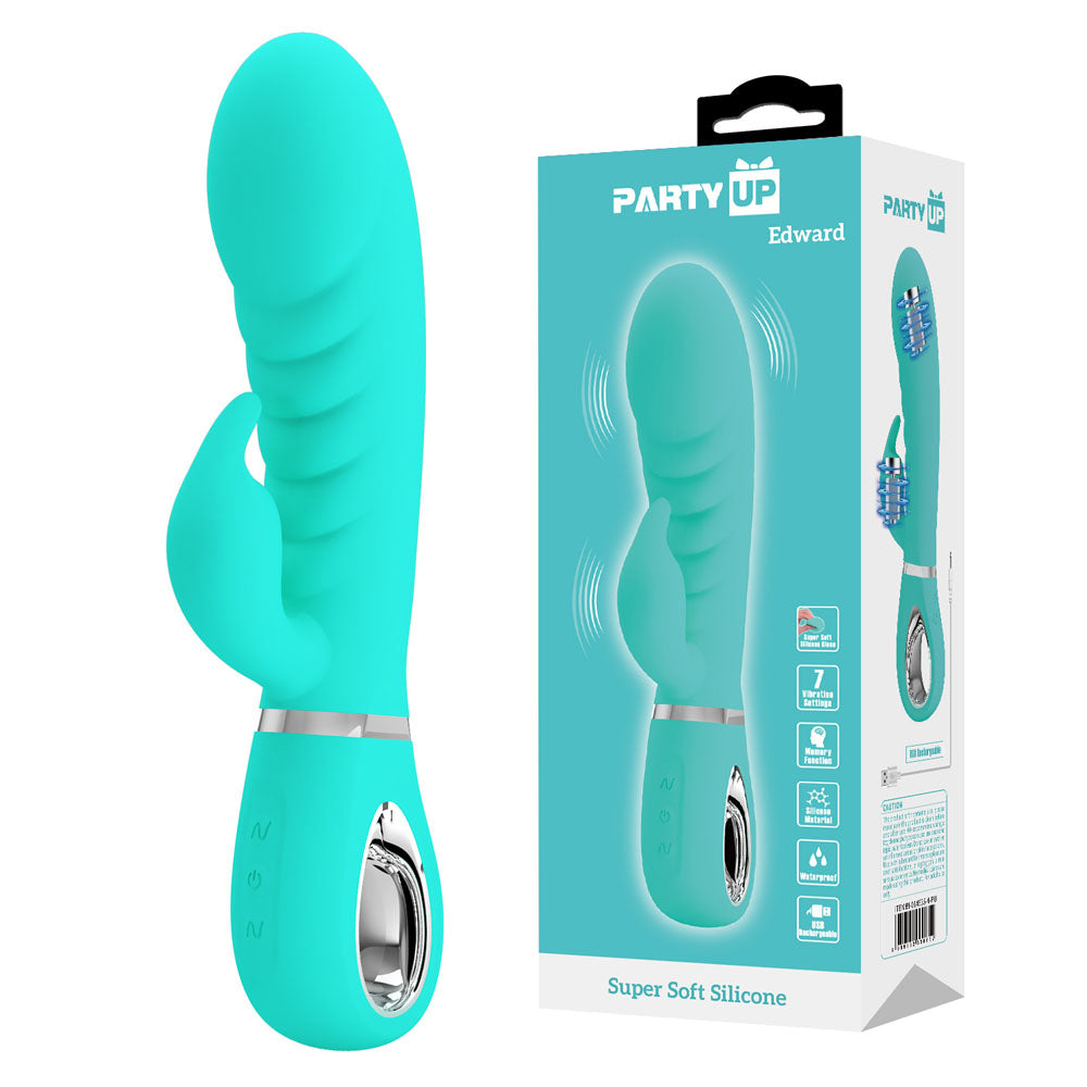 Party Up EDWARD Rabbit Vibe - Teal - Teal 20 cm USB Rechargeable Rabbit Vibrator-BI-014635-4-PU