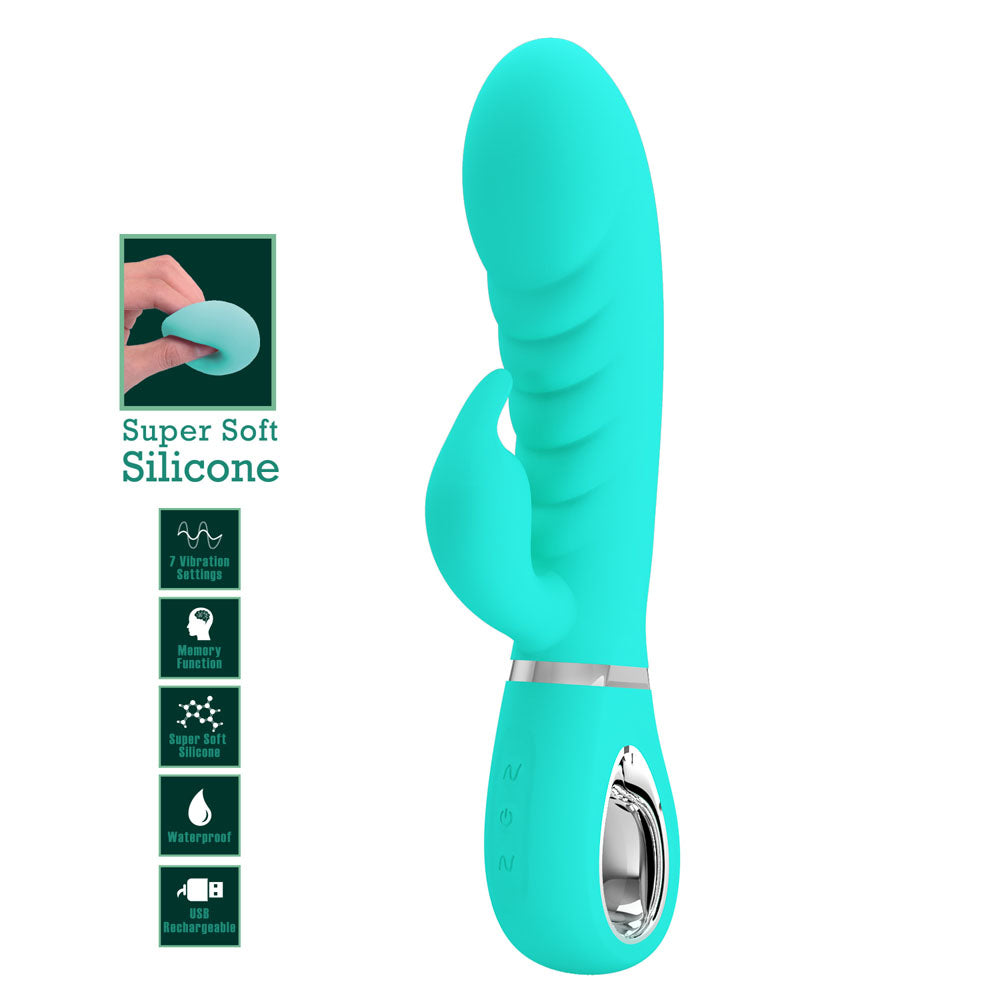 Party Up EDWARD Rabbit Vibe - Teal - Teal 20 cm USB Rechargeable Rabbit Vibrator-BI-014635-4-PU