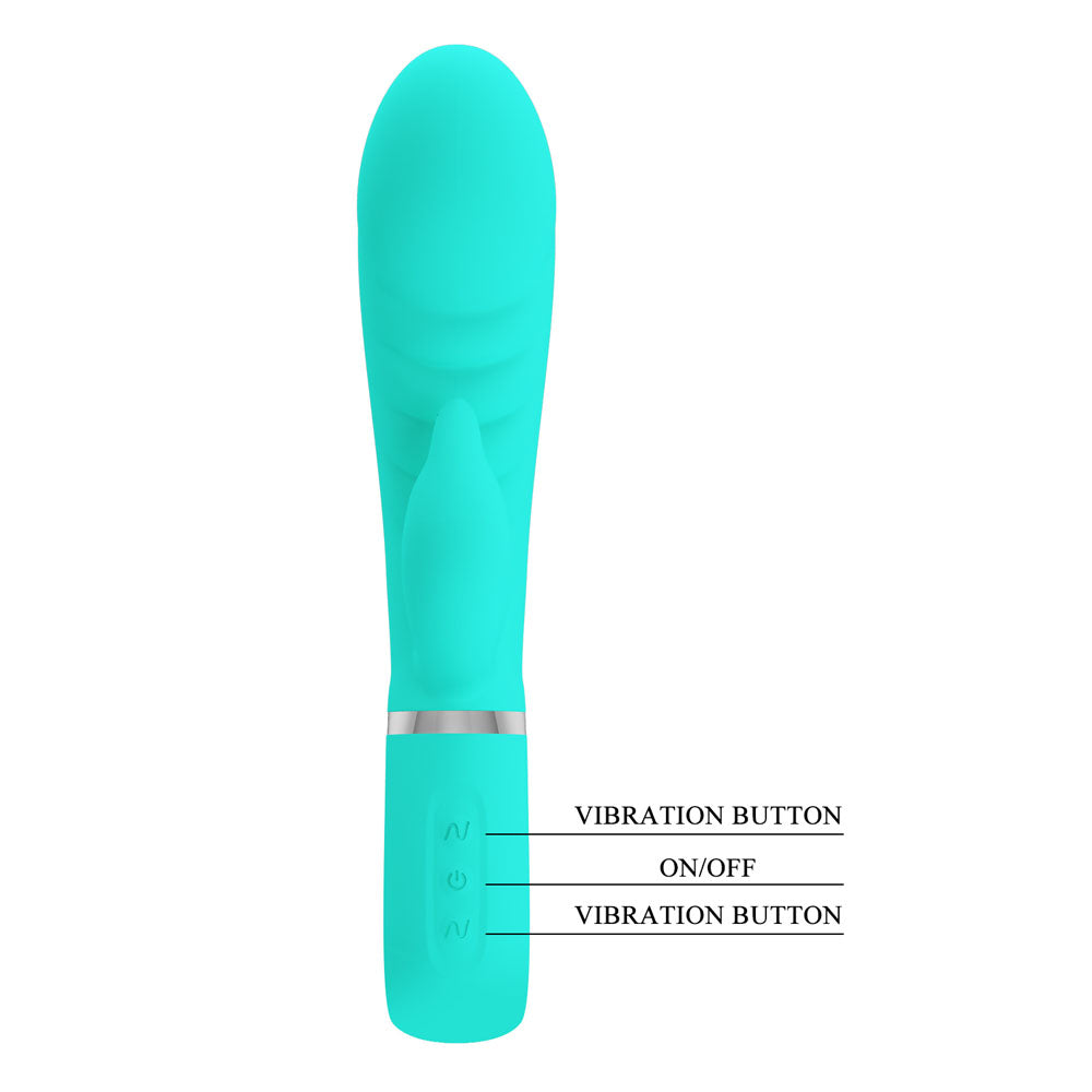 Party Up EDWARD Rabbit Vibe - Teal - Teal 20 cm USB Rechargeable Rabbit Vibrator-BI-014635-4-PU