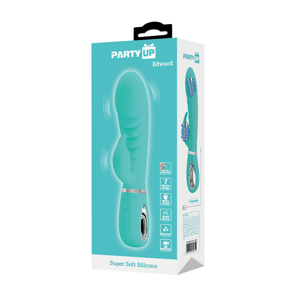 Party Up EDWARD Rabbit Vibe - Teal - Teal 20 cm USB Rechargeable Rabbit Vibrator-BI-014635-4-PU