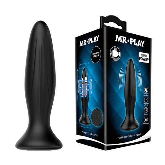 MR PLAY Vibrating Anal Plug - Black 12.8 cm USB Rechargeable Vibrating Butt Plug-BI-040082-MR