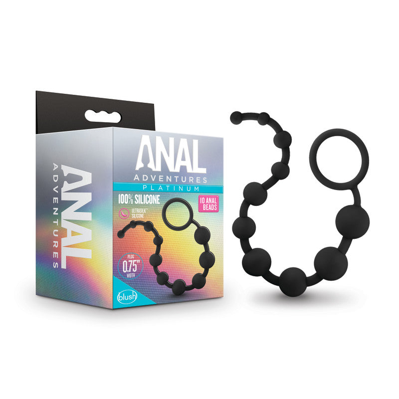 Anal Adventures Platinum 10 Anal Beads - Black - Black 31.7 cm Anal Beads-BL-11015
