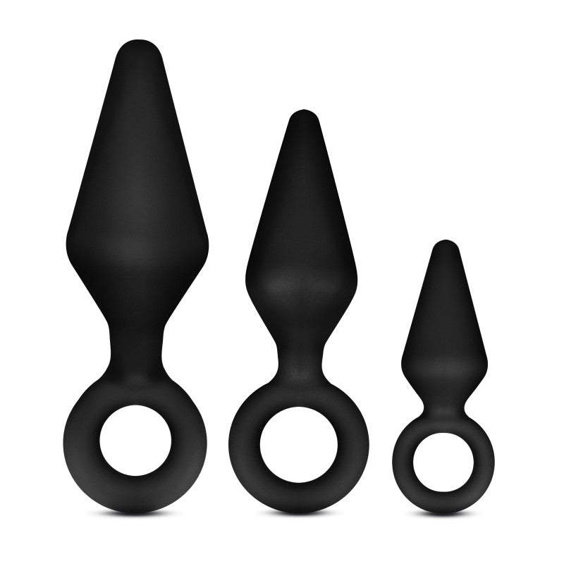 Anal Adventures Platinum Loop Plug Kit - Black Butt Plugs - Set of 3 Sizes-BL-310175