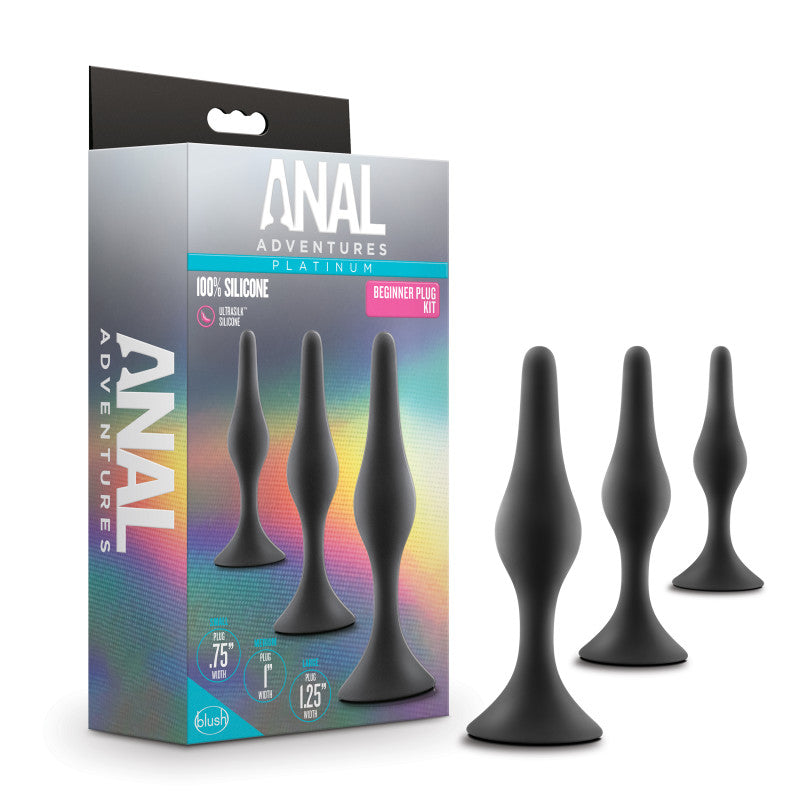 Anal Adventures Platinum Silicone Beginner Plug Kit - Black Butt Plug Kit - Set of 3 Sizes-BL-31265