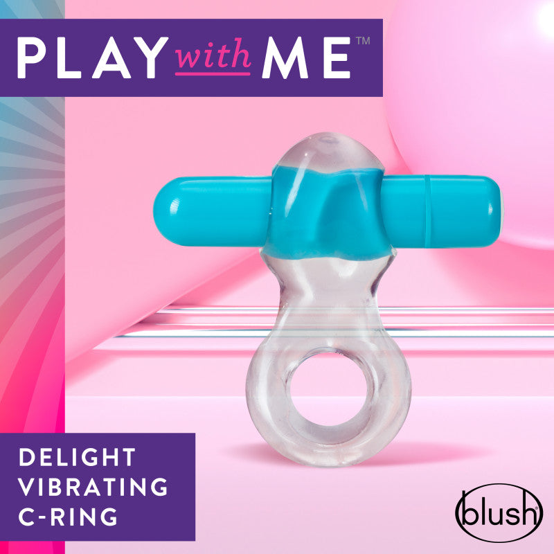 Play With Me Delight Vibrating C-Ring - Clear/Blue Vibrating Cock Ring-BL-74302