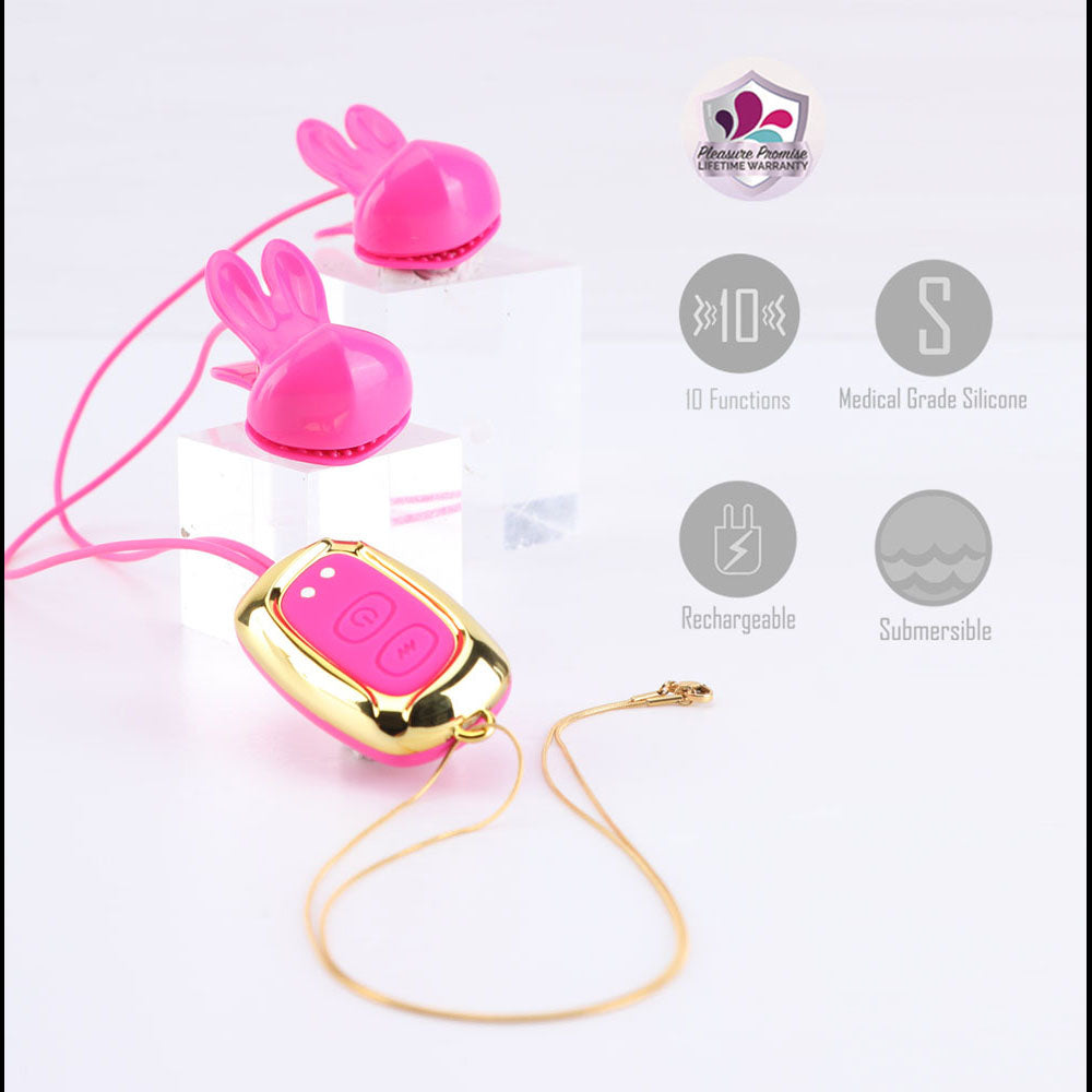 Maia MOLLI - Pink - Pink USB Rechargeable Vibrating Nipple Clamps & Necklace-BO-25-20-PINK