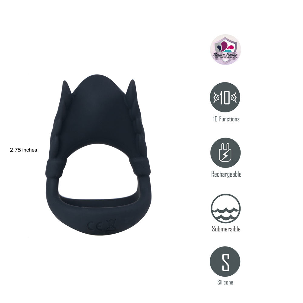 Maia ROCKY - Black - Black USB Rechargeable Vibrating Cock & Balls Ring-BO-25-22-BLACK