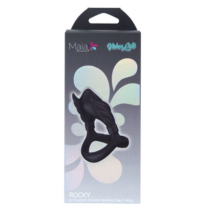 Maia ROCKY - Black - Black USB Rechargeable Vibrating Cock & Balls Ring-BO-25-22-BLACK