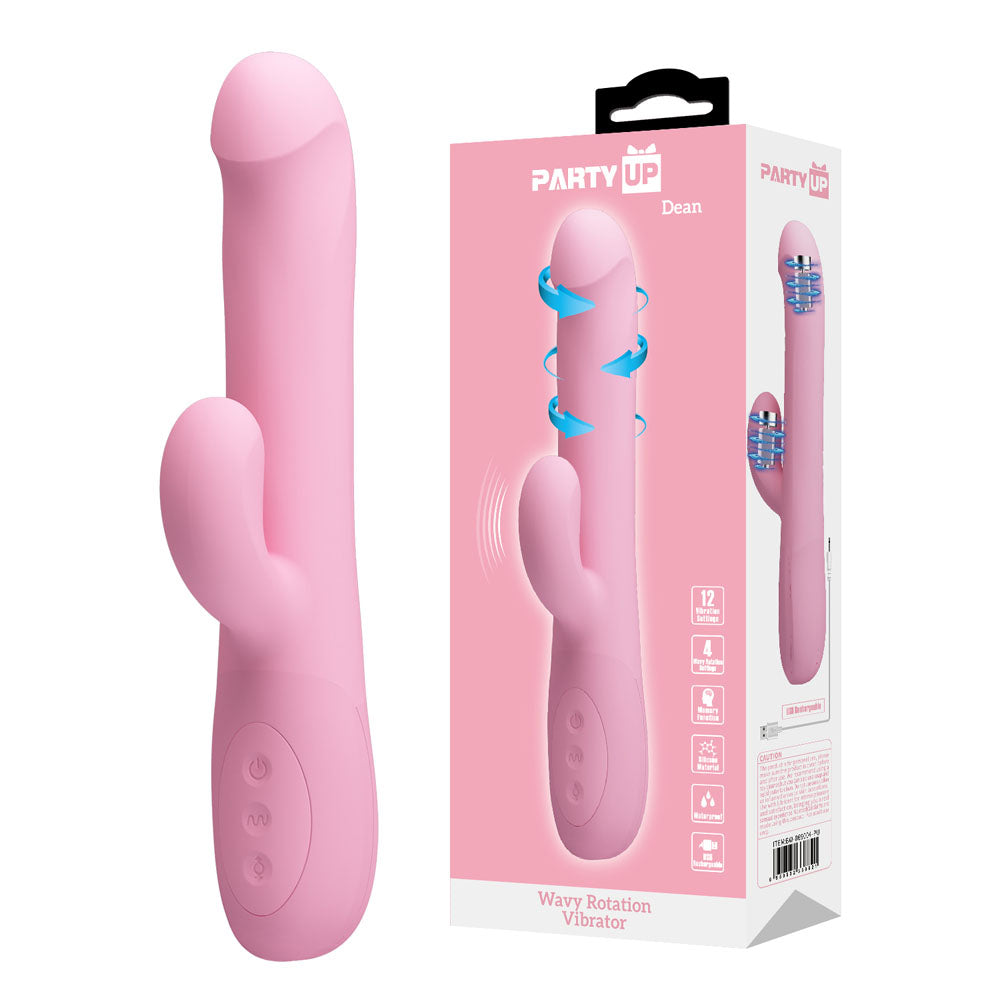 Party Up DEAN Wavy Rotation Vibe - Pink - Pink 23.8 cm USB Rechargeable Rotating Rabbit Vibrator-BW-069004-PU