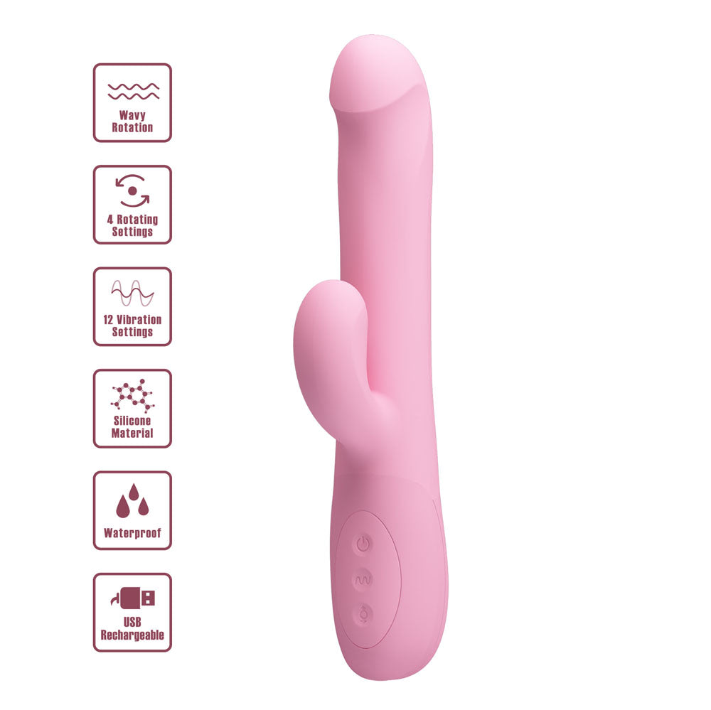 Party Up DEAN Wavy Rotation Vibe - Pink - Pink 23.8 cm USB Rechargeable Rotating Rabbit Vibrator-BW-069004-PU