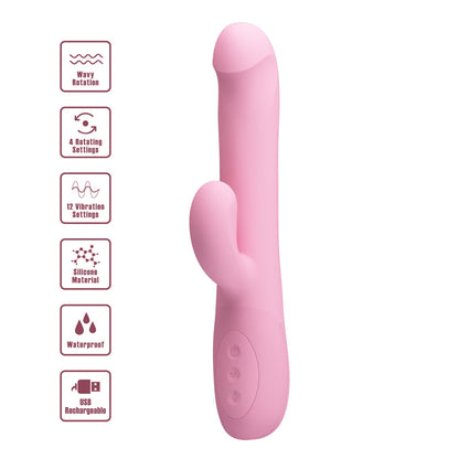 Party Up DEAN Wavy Rotation Vibe - Pink - Pink 23.8 cm USB Rechargeable Rotating Rabbit Vibrator-BW-069004-PU
