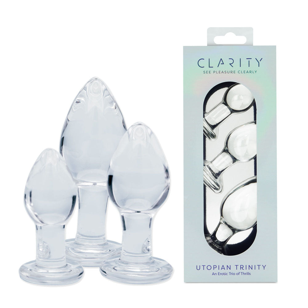Clarity - Utopian Trinity - Clear Glass Butt Plugs - Set of 3 Sizes-CLA-24