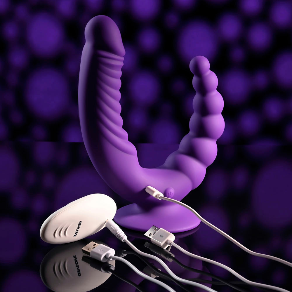 Evolved THE RIDER - Purple USB Rechargeable Double Ended Vibrator with Wireless Remote-EN-RS-4516-2