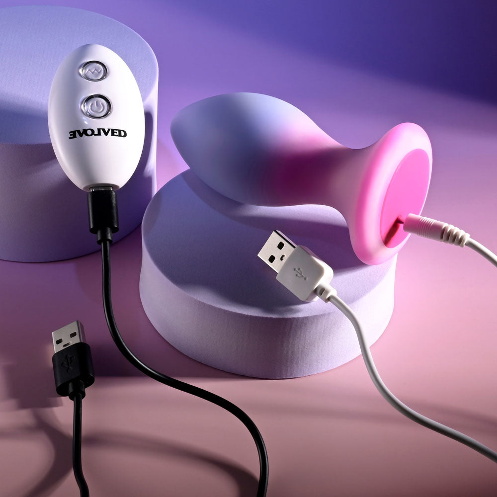 Evolved PARADISE PLUG - Pink/Purple 10.5 cm USB Rechargeable Vibrating Butt Plug with Wireless Remote-EN-RS-5704-2