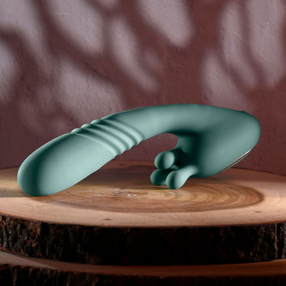 Evolved THRUST INTO ECSTASY - Green 21 cm USB Rechargeable Thrusting & Rotating Vibrator-EN-RS-5841-2