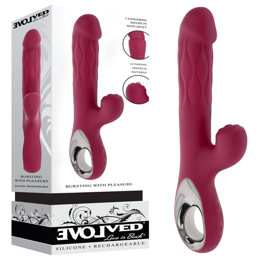 Evolved BURSTING WITH PLEASURE - Red 25.4 cm USB Rechargeable Vibrator with Tapping Clitoral Stimulator - EN-RS-6763-2